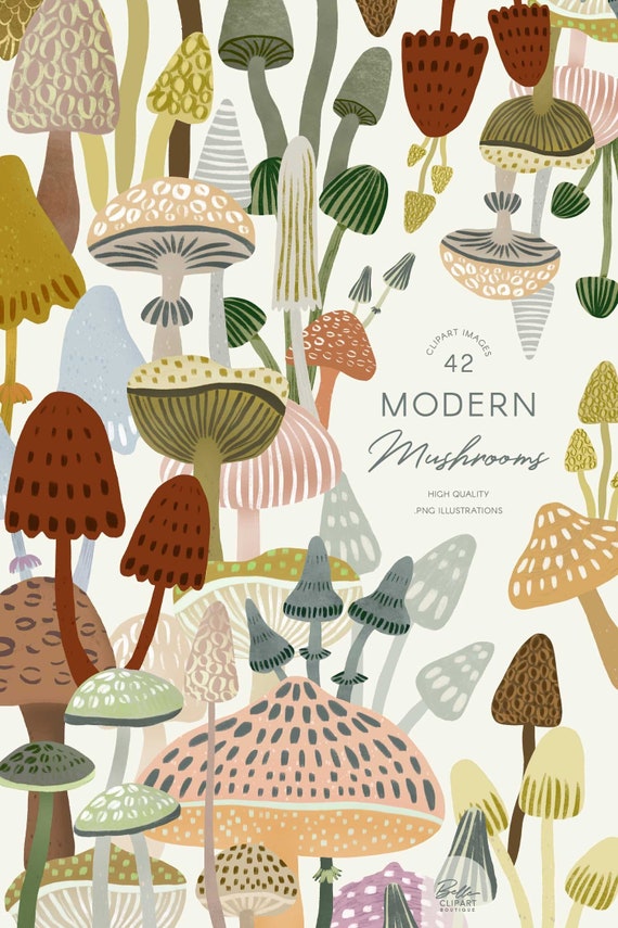 Mushroom clip art, colorful fungi graphics, watercolor fungus illustration