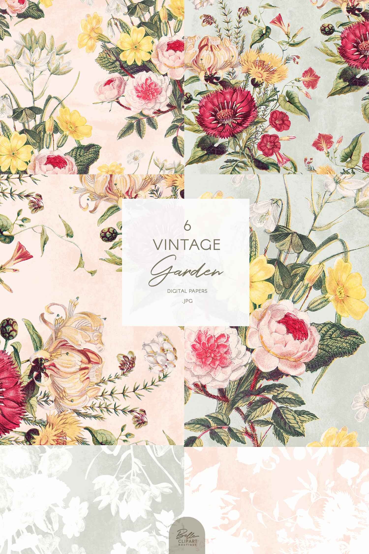 Vintage Flowers Digital Paper Set, Cottagecore Floral/ Botanical ...