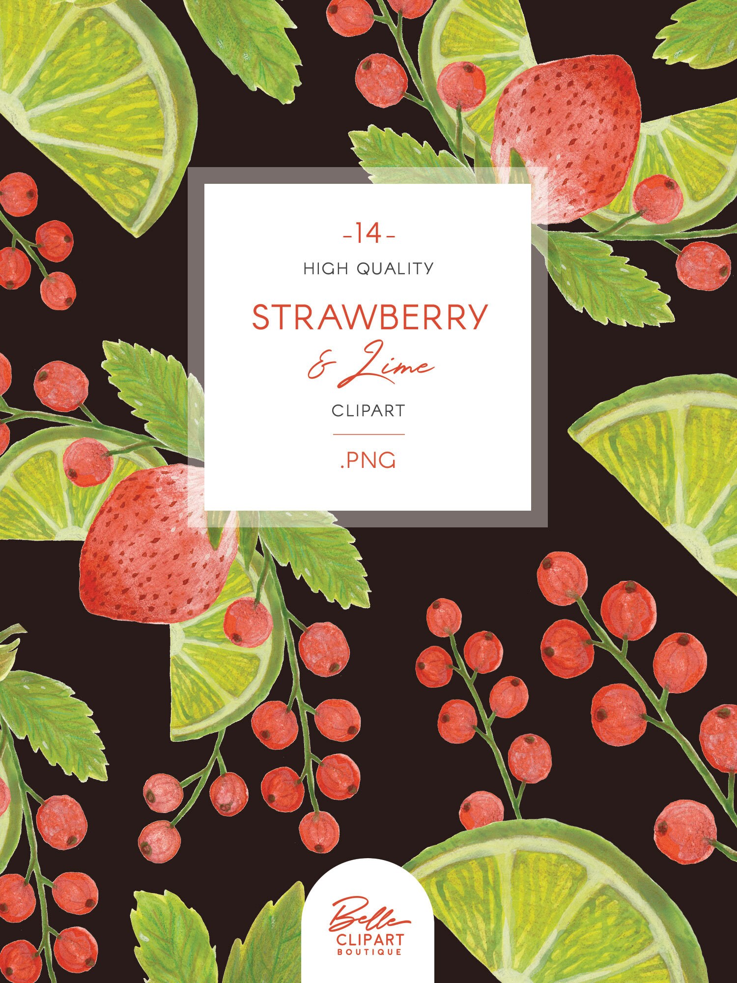 Strawberry & Lime Watercolor Fruit Clipart Set Fruits - Etsy
