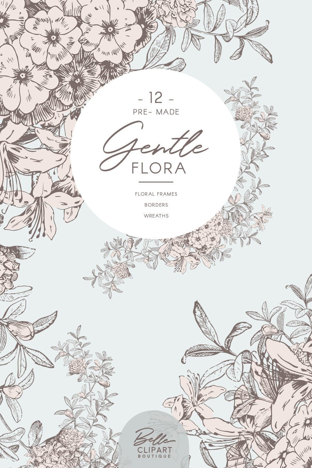 Floral Clipart Frames Bouquets Laurels Vintage Sketches Etsy