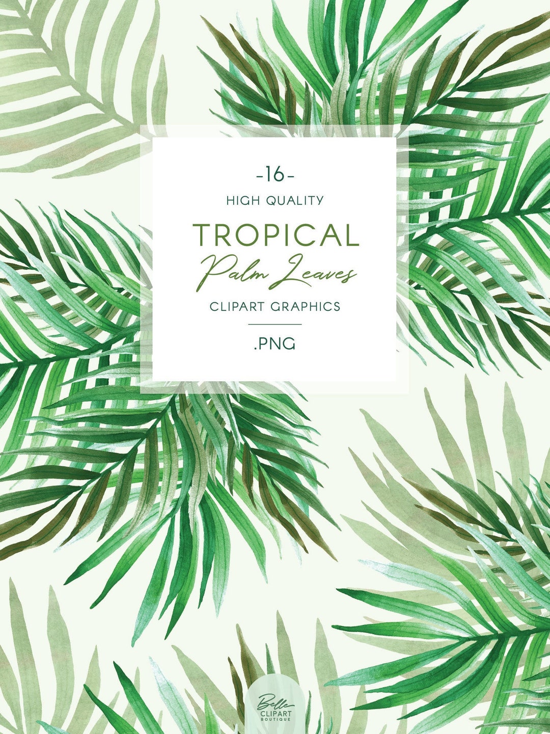 Palm Leaves Watercolor Greenery Clip Art Tropical - Etsy