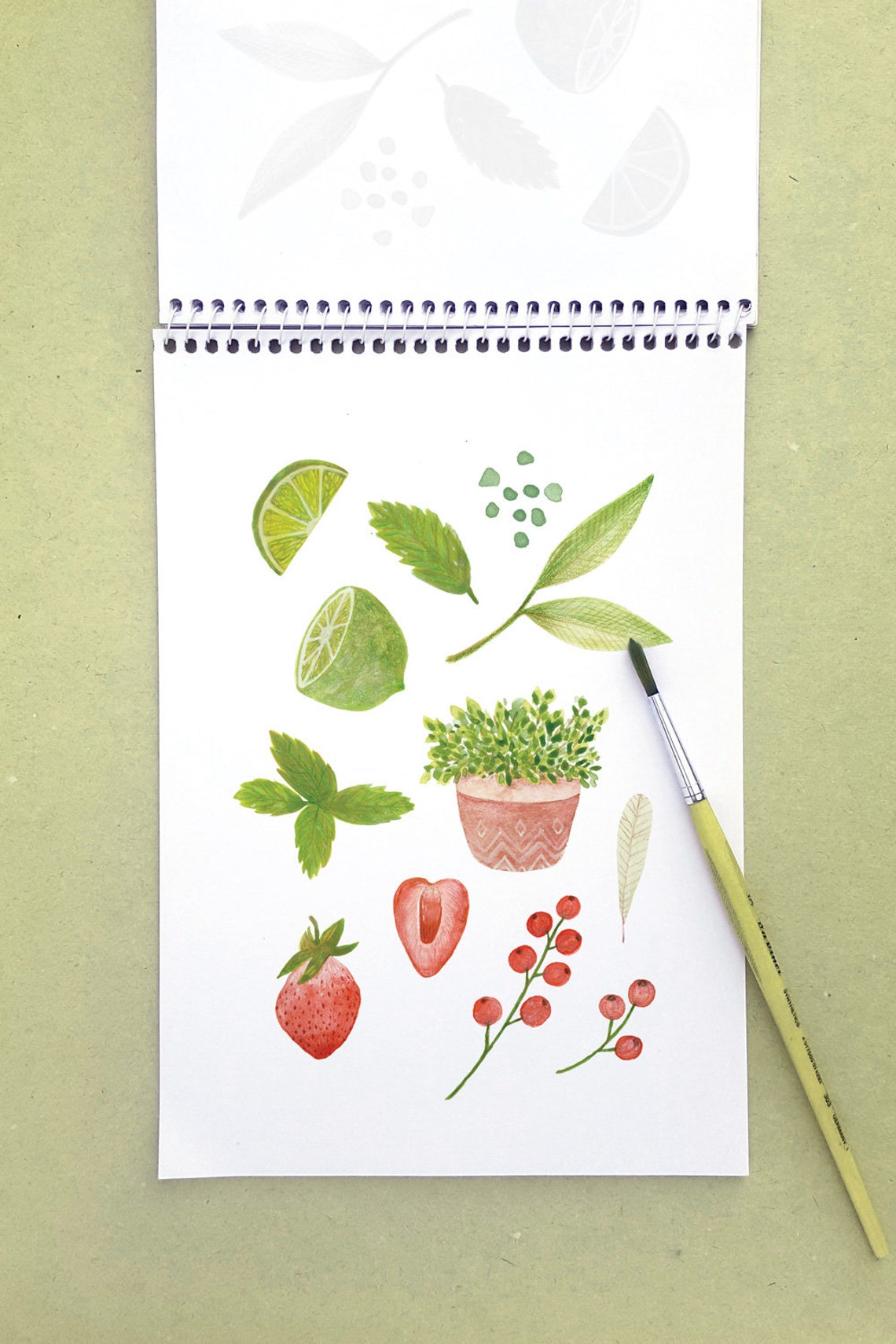 Strawberry & Lime Watercolor Fruit Clipart Set Fruits - Etsy