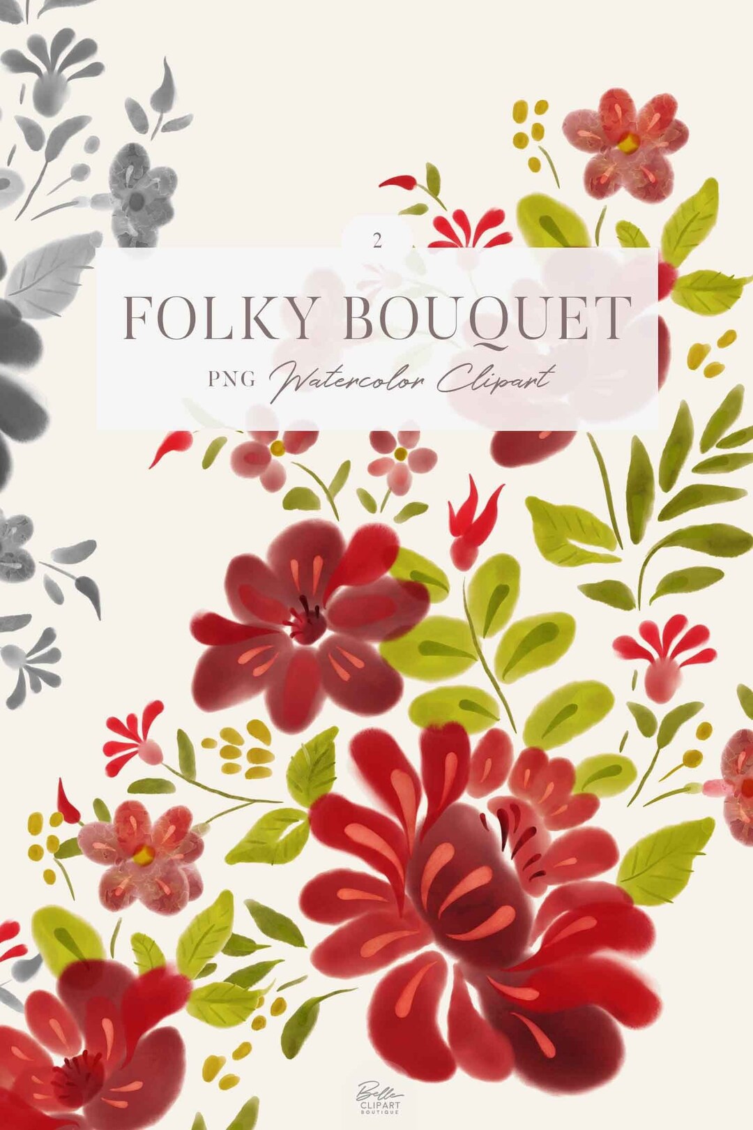 Folky Floral Bouquets Clip Art, PNG Graphics, Flower Illustrations ...