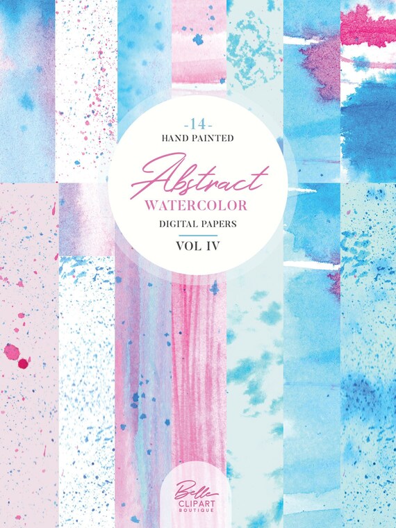 Abstract Watercolor Digital Papers Vol Iv 14 Hand Painted Etsy