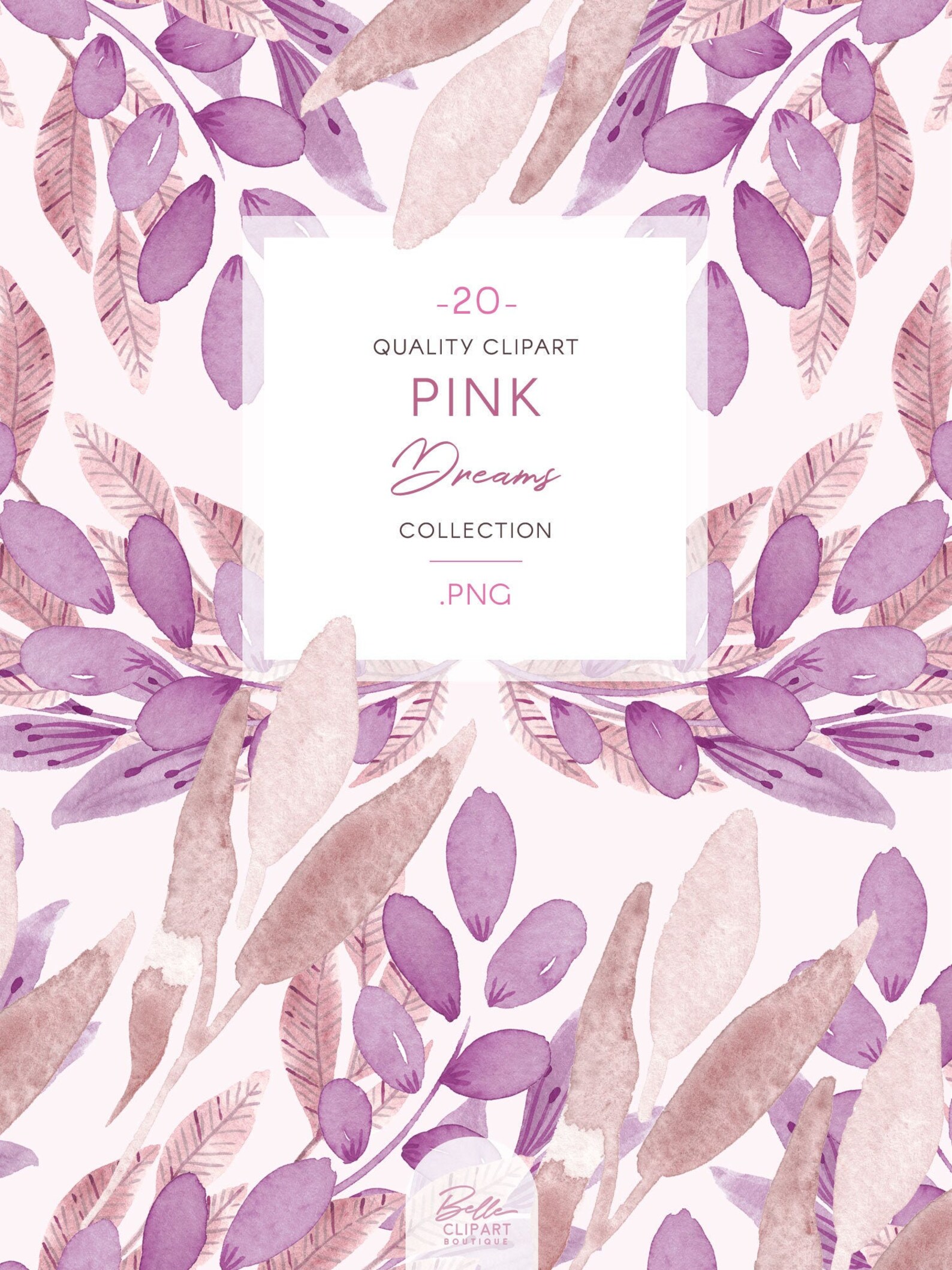 Pink Foliage Watercolor Clip Art PNG Hand Painted Leaves and - Etsy
