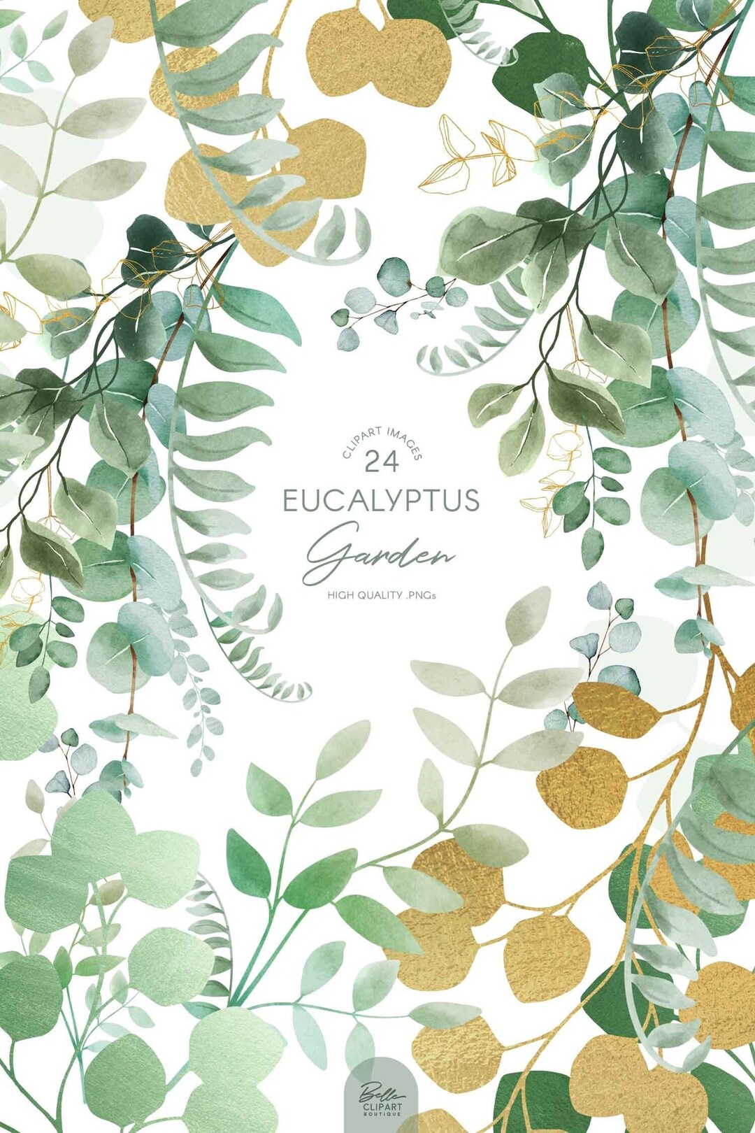 Watercolor Eucalyptus Greenery PNG Clip Art, Painted Botanical ...
