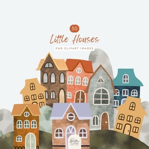 PNG Cute house clip art, whimsical houses & shapes, watercolor illustrations by Miss Belle