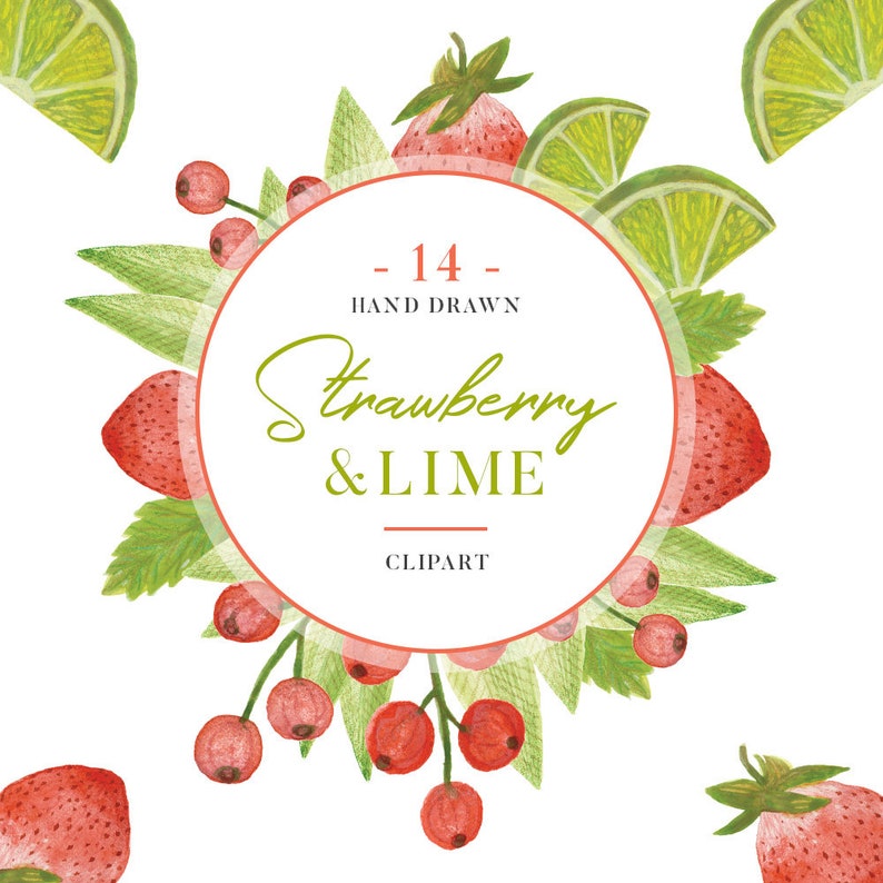 Strawberry & Lime Watercolor Fruit Clipart Set Fruits - Etsy
