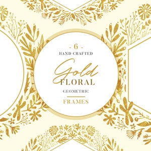 Gold Floral Frames Clipart, Hand drawn Botanicals, Vintage geometric frames set perfect for wedding invitations