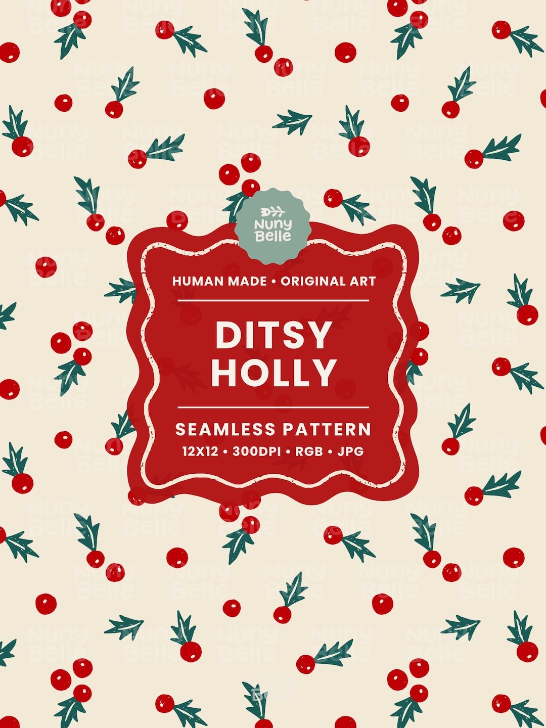 Holly Repeat Pattern Holly Christmas Surface Pattern, Seamless Festive Digital Repeat for ...