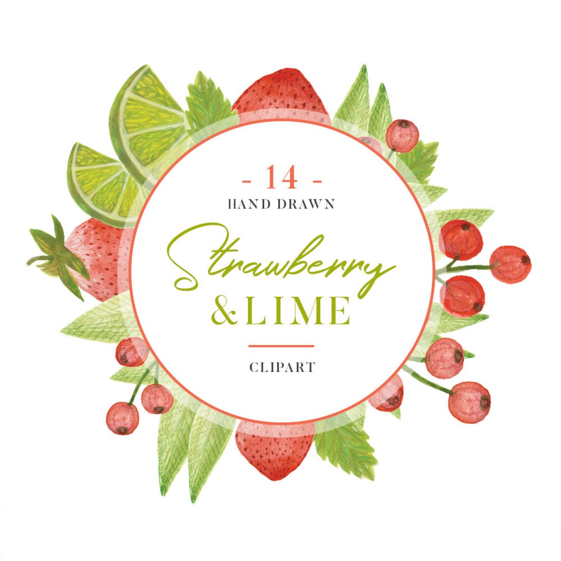 Strawberry & Lime Watercolor Fruit Clipart Set Fruits - Etsy