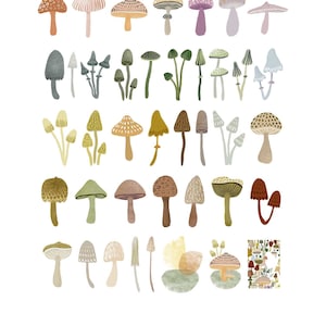 K&ouml;nnte beinhalten: Ein Set mit 40 Illustrationen von niedlichen Pilzen in verschiedenen Farben und Stilen. Die Illustrationen sind perfekt, um jedem Projekt eine Prise Verspieltheit zu verleihen.