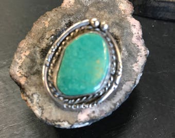 Sterling silver and turquoise rope detail ring