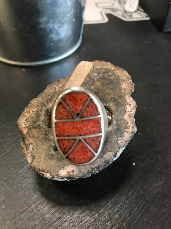 Large, crushed coral, silver ring