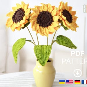 Crochet SUNFLOWER Pattern PDF| Crochet flowers| Sunflower with leaves| Amigurumi pattern| Crochet pattern for home decor