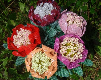 Handmade Glass Beaded Peony Flower: Elegant Home Decor