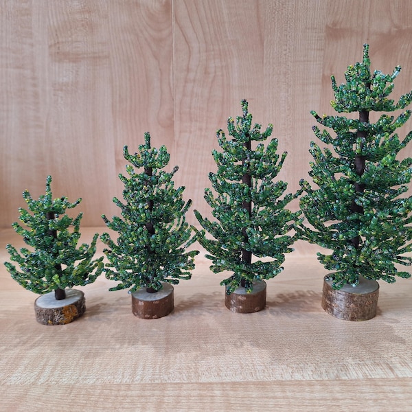 Beaded Christmas Tree Sculpture: Miniature Wire Bonsai (4-7 inch)
