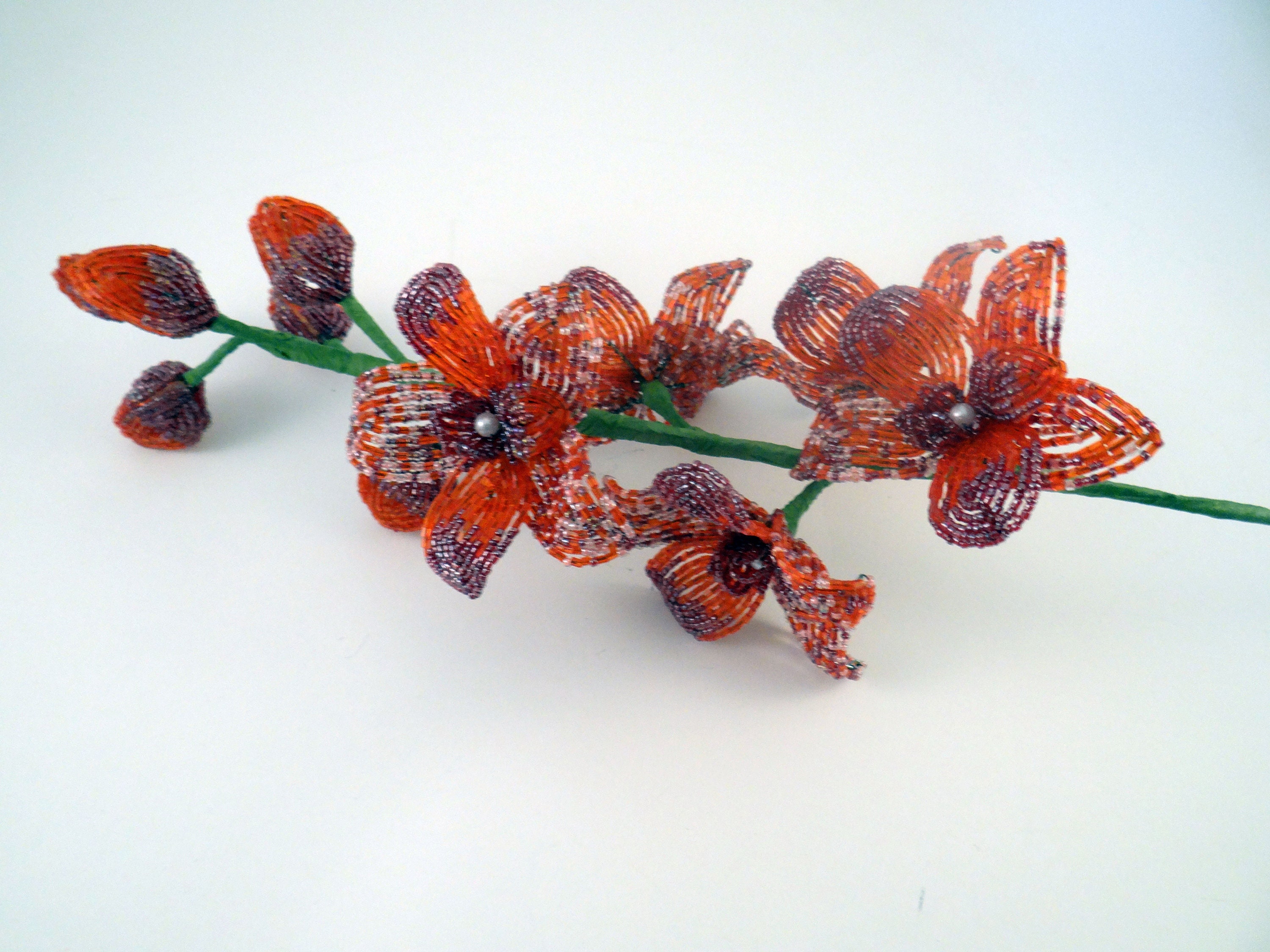 Pink Glass Flowers With Stems Wire Flower Decoration Beaded Flowers  Millinery Flowers Handmade Flowers Wire Sculpture Artificial Flowers 
