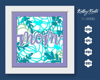 3D Mothers Day Floral Shadow Box, Layered Paper Art (Digital Download)
