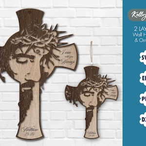 File di taglio laser Jesus Cross, file vettoriale per taglio laser, SVG, DXF, Christian Wall Art, ornamento di Gesù, file a strati per Glowforge, Cricut