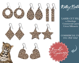 Leopard Wood Earrings SVG Bundle | Glowforge Laser Cut File (Digital Download)