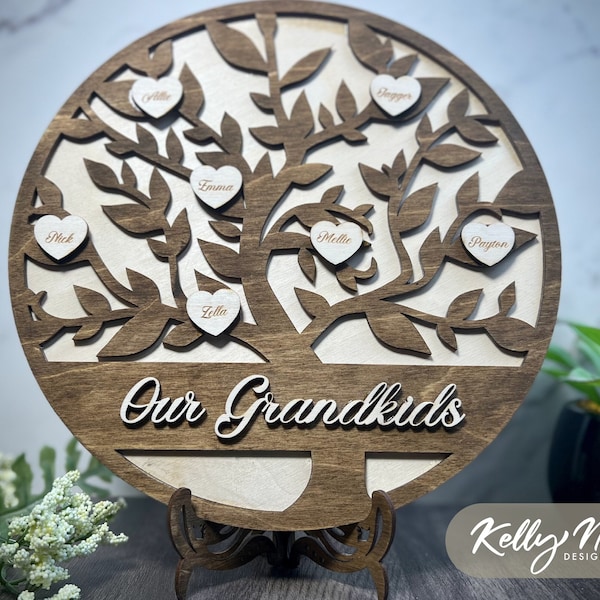 Family Tree Grandparent Gift Commercial SVG Glowforge Digital Download Round Tree Of Life SVG Grandkids Our Family 3D Laser File Family Name