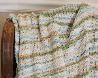 Hand knit baby blanket  - country cabin comfort