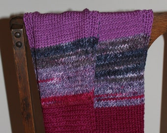 Hand knit scarf - groovy in grape