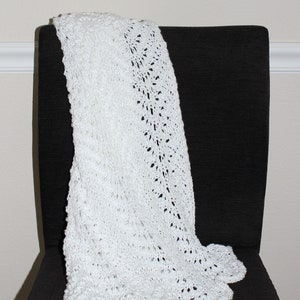 Hand knit baby blanket - white cotton