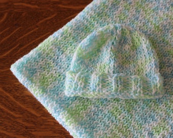 Hand knit baby blanket - early spring pastel