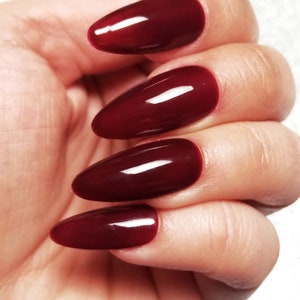 Hand Painted Medium Stiletto Almond Nails In Dark Red Etsy Australia