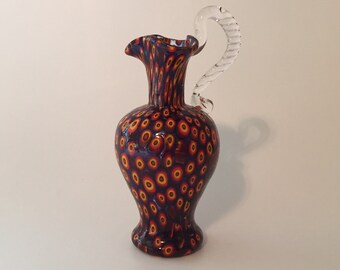 Fratelli Toso Vintage Murrine Small Decorative Glass Pitcher With Handle 1970s