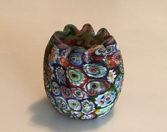 Fratelli Toso Antiguo recipiente de vidrio policromado murrine