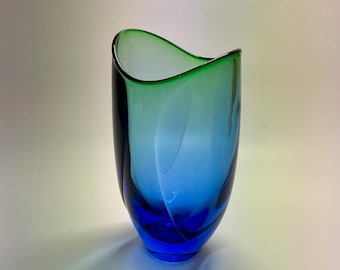 Don Gonzalez Emerald/Cobalt  Blue Blown Glass Vase