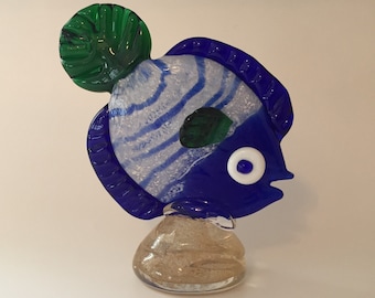 Mediados de siglo Moderno Estilizado Tropical Fish Murano Art Glass Attr Fratelli Toso