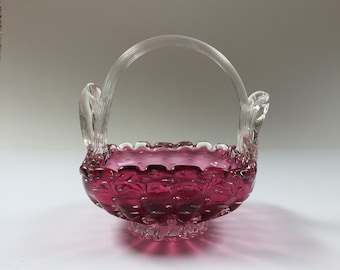 Vintage Murano Glass Amethyst Basket Bowl con mango de cristal