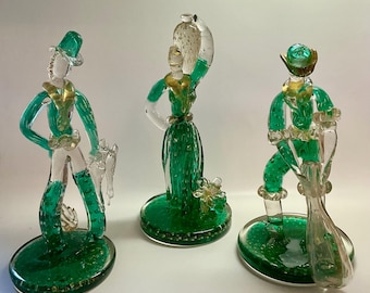 Figuritas de cristal de Murano de Barovier Seguso & Ferro. 1936. Juego de tres piezas firmadas.