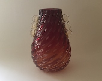 Gran jarrón en forma de pera, Attr Ercole Barovier, Murano Bullicante de mediados de siglo acanalado con asas aplicadas con pan de oro