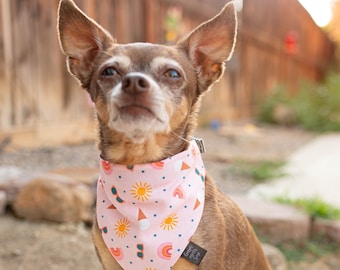 Rainbow Summer Dog Bandana, Over The Collar Neutral Dog Bandana, Summer Dog Bandana, Bohemian Dog Bandana