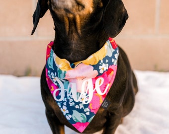 PERSONALIZED Floral over the collar dog bandana, Dog Bandana for girl, Floral Dog Scarf, Custom Dog Bandana, Bandana for cats