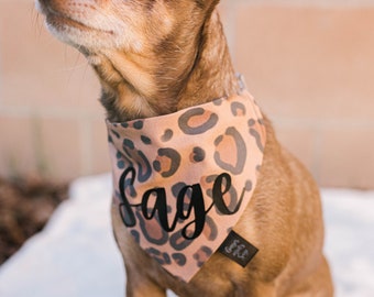 Personalized Cheetah Print Over The Collar Dog Bandana, Girl Dog Bandana, Cheetah Slip on Dog Bandana, Custom Dog Scarf, Ginger Meets Sage