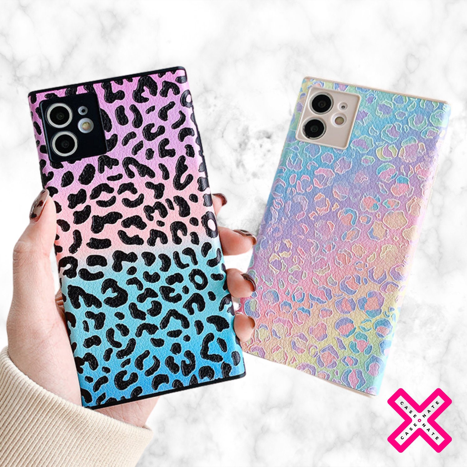 Square Animal Print Rainbow Pu Leather Iphone Case Iphone 7 Etsy