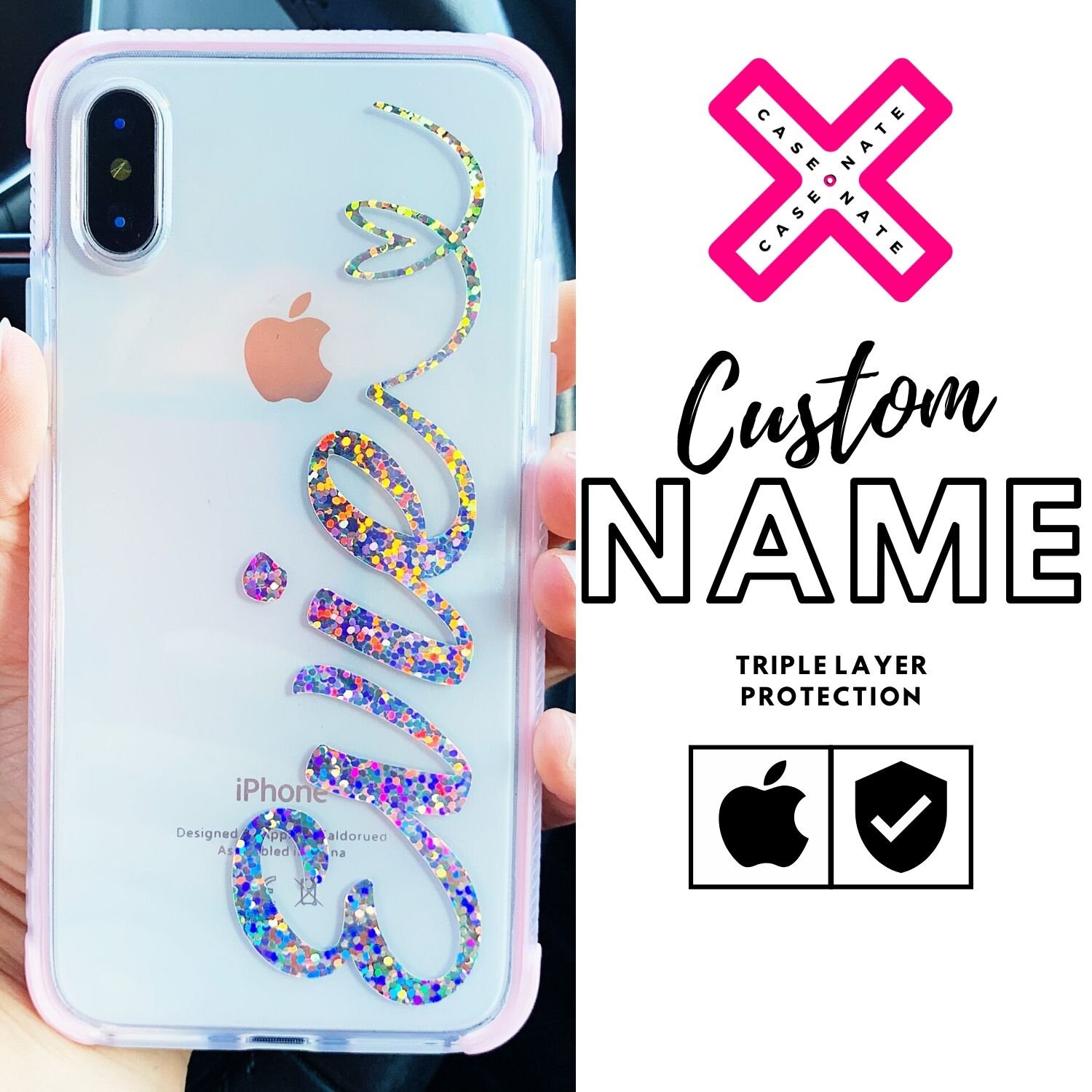 Personalised Clear Pink Triple Layer Iphone Case Iphone 6s Etsy Uk