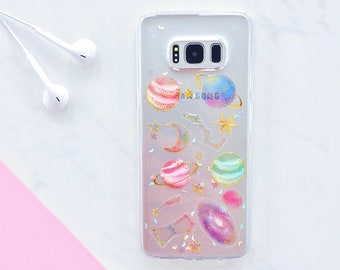 Samsung Galaxy Clear Holographic Space soft silicone case - S7, S7 Edge, S8, S8 Edge, S9, S9 Pus