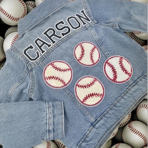 Personalized Custom Jean Denim Name Jacket, chenille, letter, baby, toddler, kids, boy, baseball sports basketball football birthday gift