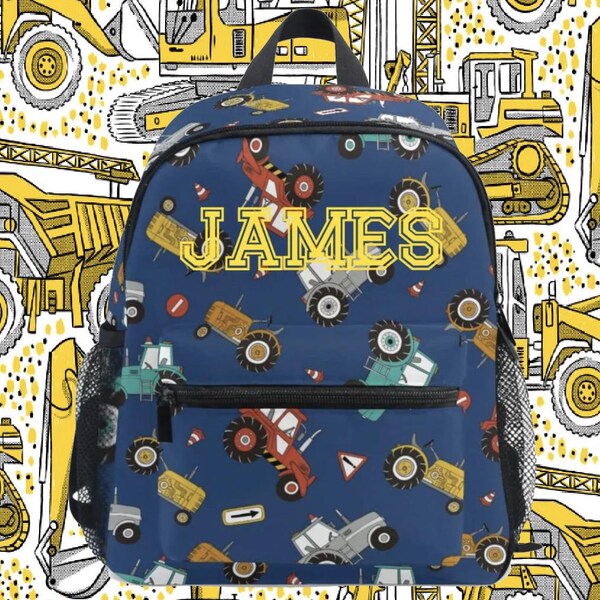 Personalized Custom Name Baby Car Truck Tractor blue Excavator backpack letter baby toddler kids boy girl back to school new birthday gift