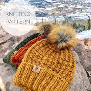 KNITTING PATTERN - Folded Brim Waffle Textured Slouchy Beanie - Beginner Friendly Beanie Pattern - Fall Market Bestseller - Stay Wild Beanie