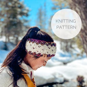 PATRÓN DE TEJIDO - Diadema retro con bordados a color para principiantes - Tejido rápido para mercados de artesanías - Calentador de orejas con grecas gruesas - Diadema Winterfell
