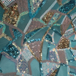 Stretch Sequins turquoise blue stretch mesh stretch sequins geometric  pattern sequins pink blue gold multi design