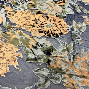 Modern Floral Pattern Burnout Velvet, Navy and Mocha floral burnout velvet, burnout velvet